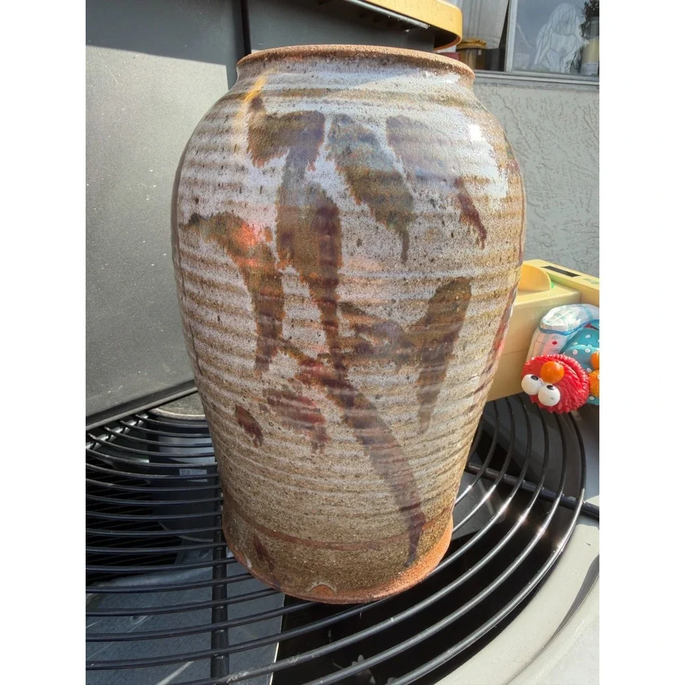 VTG Hand-crafted Napa Speckled Glaze Stoneware Floral Studio Pottery Vase Nutral